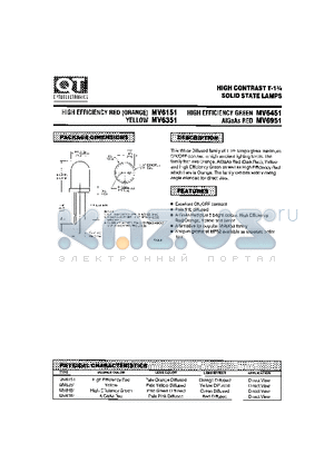 MV6151 datasheet - HIGH CONTRAST T-13/4 SOLID STATE LAMPS