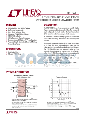 LTC1064-1CN datasheet - Low Noise, 8th Order, Clock Sweepable Elliptic Lowpass Filter