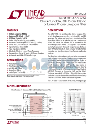 LTC1066-1CSW datasheet - 14-Bit DC Accurate Clock-Tunable, 8th Order Elliptic or Linear Phase Lowpass Filter