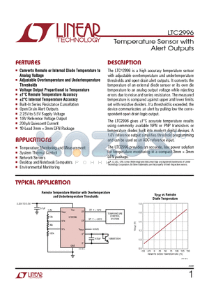 LTC1077 datasheet - Temperature Sensor with Alert Outputs Voltage Output Proportional to Temperature
