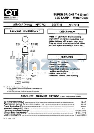 MV7743 datasheet - SUPER BRIGHT T-1 (3MM) LED LAMP - WATER CLEAR