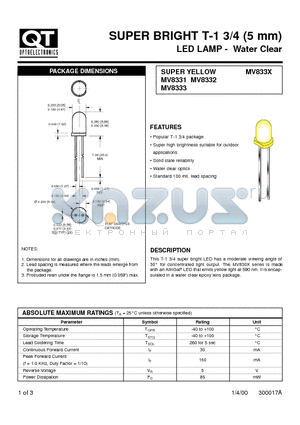 MV8333 datasheet - SUPER BRIGHT T-1 3/4 (5 mm) LED LAMP - Water Clear