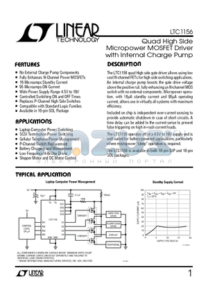 LTC1156 datasheet - Quad High Side Micropower MOSFET Driver with Internal Charge Pump