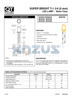 MV8705 datasheet - SUPER BRIGHT T-1 3/4 (5 mm) LED LAMP - Water Clear