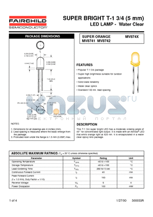 MV8742 datasheet - SUPER BRIGHT T-1 3/4 (5 mm) LED LAMP - Water Clear