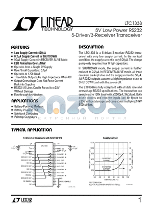 LTC1338CN datasheet - 5V Low Power RS232 5-Driver/3-Receiver Transceiver