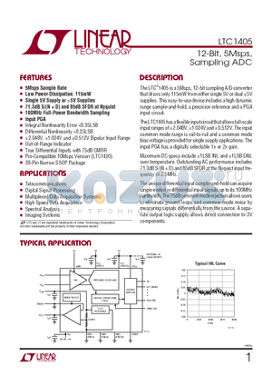 LTC1405CGN datasheet - 12-Bit, 5Msps, Sampling ADC