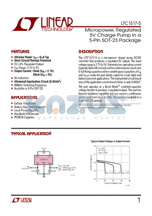 LTC1517-5 datasheet - Micropower, Regulated 5V Charge Pump in a 5-Pin SOT-23 Package