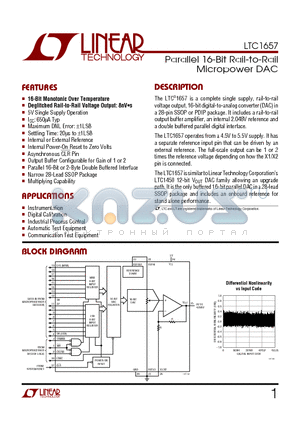 LTC1657IGN datasheet - Parallel 16-Bit Rail-to-Rail Micropower DAC