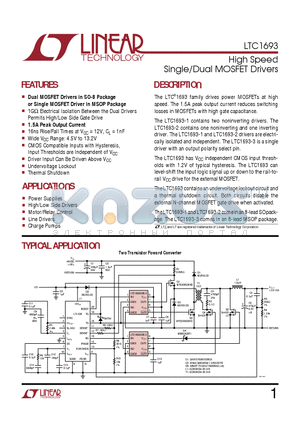 LTC1693-2CS8 datasheet - High Speed Single/Dual MOSFET Drivers