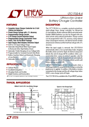 LTC1732EMS-8.4 datasheet - Lithium-Ion Linear Battery Charger Controller