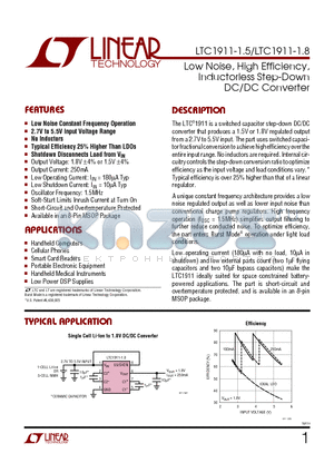 LTC1911-1.5 datasheet - Low Noise, High Efficiency, Inductorless Step-Down DC/DC Converter