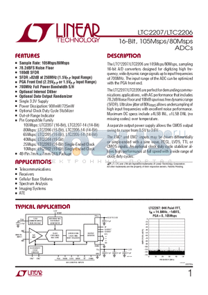 LTC2207IUK datasheet - 16-Bit, 105Msps/80Msps ADCs