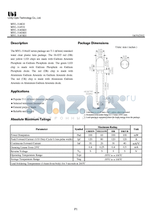 MVL-314YH datasheet - Standard water clear plastic lens