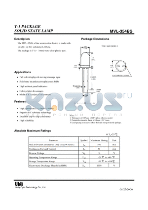 MVL-354BS datasheet - T-1 PACKAGE SOLID STATE LAMP