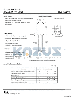 MVL-564BV datasheet - T-1 3/4 PACKAGE SOLID STATE LAMP