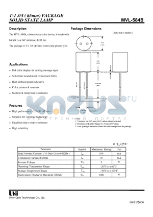 MVL-584B datasheet - T-1 3/4 ( f5mm) PACKAGE SOLID STATE LAMP