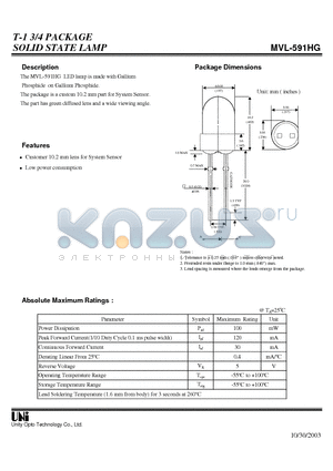 MVL-591HG datasheet - SOLID STATE LAMP