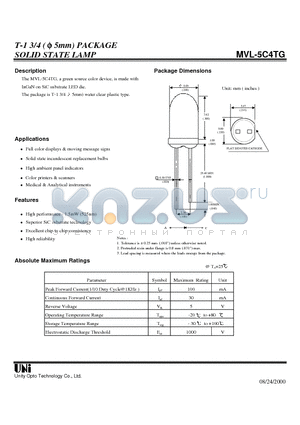 MVL-5C4TG datasheet - T-1 3/4 ( f 5mm) PACKAGE SOLID STATE LAMP