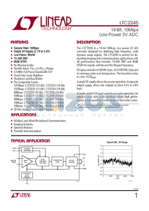 LTC2245IUH datasheet - 14-Bit, 10Msps Low Power 3V ADC