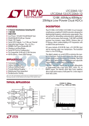 LTC2264-12 datasheet - 12-Bit, 65Msps/40Msps/25Msps Low Power Dual ADCs