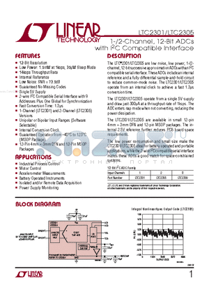 LTC2301 datasheet - 1-/2-Channel, 12-Bit ADCs with I2C Compatible Interface
