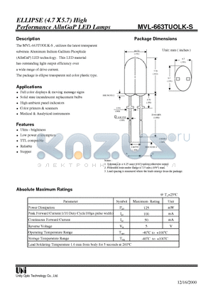 MVL-663TUOLK-S datasheet - ELLIPSE (4.7 X 5.7) High Performance AllnGaP LED Lamps