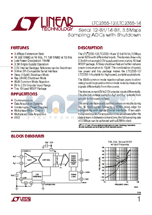 LTC2355IMSE-14 datasheet - Serial 12-Bit/14-Bit, 3.5Msps Sampling ADCs with Shutdown