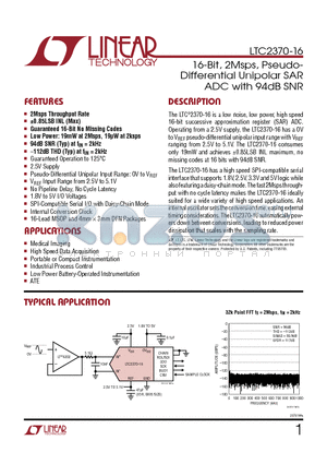 LTC2378-18 datasheet - 16-Bit, 2Msps, Pseudo-Differential Unipolar SAR