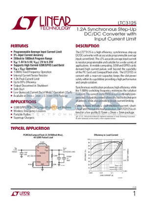 LTC3125EDCB-PBF datasheet - 1.2A Synchronous Step-Up DC/DC Converter with Input Current Limit
