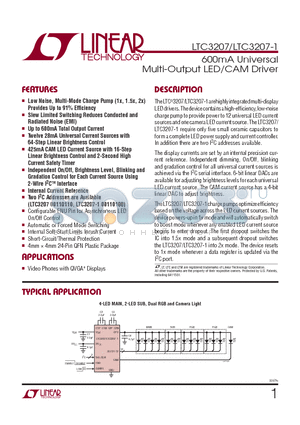 LTC3207EUF-1-PBF datasheet - 600mA Universal Multi-Output LED/CAM Driver