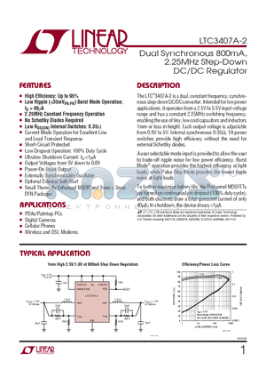 LTC3407A-2 datasheet - Dual Synchronous 800mA,2.25MHz Step-Down DC/DC Regulator