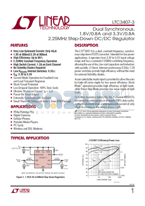 LTC3407EDD-3 datasheet - Dual Synchronous, 1.8V/0.8A and 3.3V/0.8A 2.25MHz Step-Down DC/DC Regulator