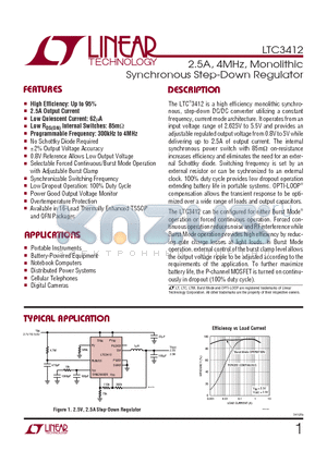 LTC3412IFE datasheet - 2.5A, 4MHz, Monolithic Synchronous Step-Down Regulator