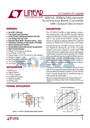 LTC3429B datasheet - 600mA, 500kHz Micropower Synchronous Boost Converter with Output Disconnect