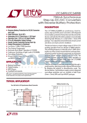 LTC3499 datasheet - 750mA Synchronous Step-Up DC/DC Converters with Reverse-Battery Protection