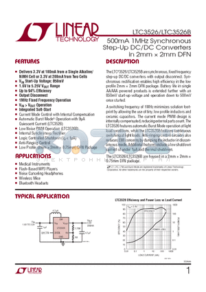 LTC3526 datasheet - 500mA 1MHz Synchronous Step-Up DC/DC Converters in 2mm X 2mm DFN