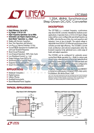 LTC3565EMSE datasheet - 1.25A, 4MHz, Synchronous Step-Down DC/DC Converter