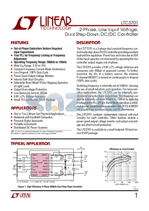 LTC3701 datasheet - 2-Phase, Low Input Voltage, Dual Step-Down DC/DC Controller