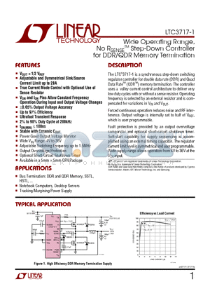 LTC3717EUH-1 datasheet - Wide Operating Range, No RSENSE TM Step-Down Controller for DDR/QDR Memory Termination