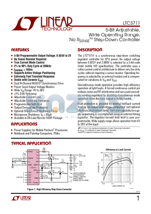 LTC3711 datasheet - 5-Bit Adjustable, Wide Operating Range, No RSENSE