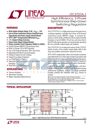 LTC3727A-1 datasheet - High Efficiency, 2-Phase Synchronous Step-Down Switching Regulators