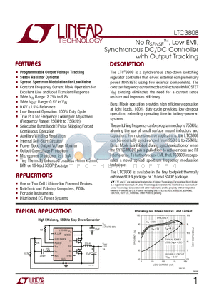 LTC3808EDE datasheet - No RSENSE TM, Low EMI, Synchronous DC/DC Controller with Output Tracking