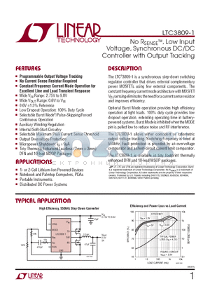 LTC3809IMSE-1-TRPBF datasheet - No RSENSETM, Low Input Voltage, Synchronous DC/DC Controller with Output Tracking