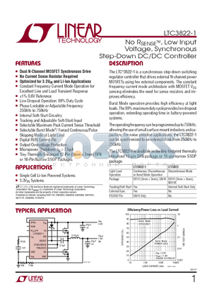 LTC3822EGN-1 datasheet - No RSENSE, Low Input Voltage, Synchronous Step-Down DC/DC Controller