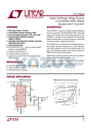 LTC3824IMSE datasheet - High Voltage Step-Down Controller With 40lA Quiescent Current