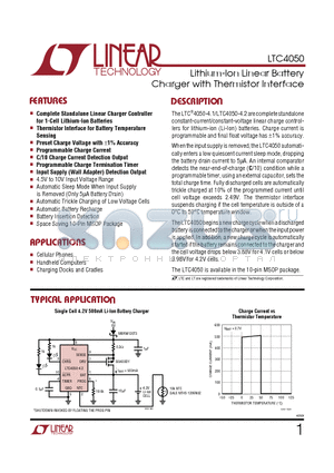LTC4050EMS-4.2 datasheet - Lithium-Ion Linear Battery Charger with Thermistor Interface