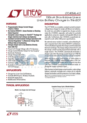 LTC4054L-4.2 datasheet - 150mA Standalone Linear Li-Ion Battery Charger in ThinSOT