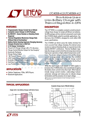 LTC4058 datasheet - Standalone Linear Li-Ion Battery Charger with Thermal Regulation in DFN