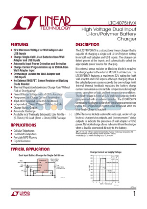 LTC4075HVX datasheet - High Voltage Dual Input Li-Ion/Polymer Battery Charger